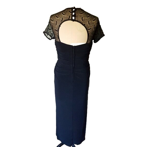 Joseph Ribkoff formal maxi gown cocktail dress, rouched, lace fitted, black M - Picture 4 of 12